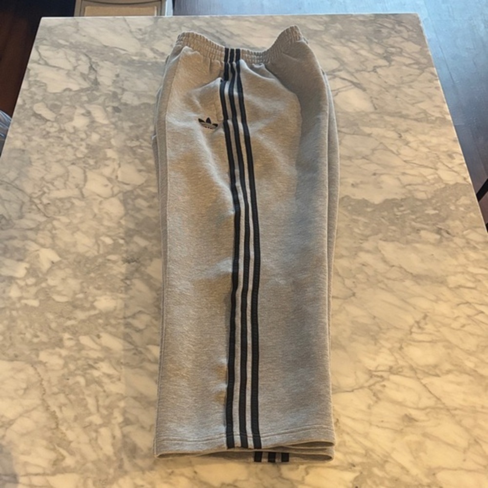 Adidas Men’s Gray Joggers with Black Stripes